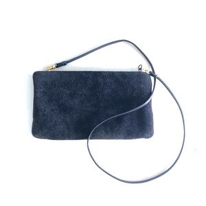 Vintage Magid Soft Suede Black Slim Line Zipper Top Crossbody Clutch Bag